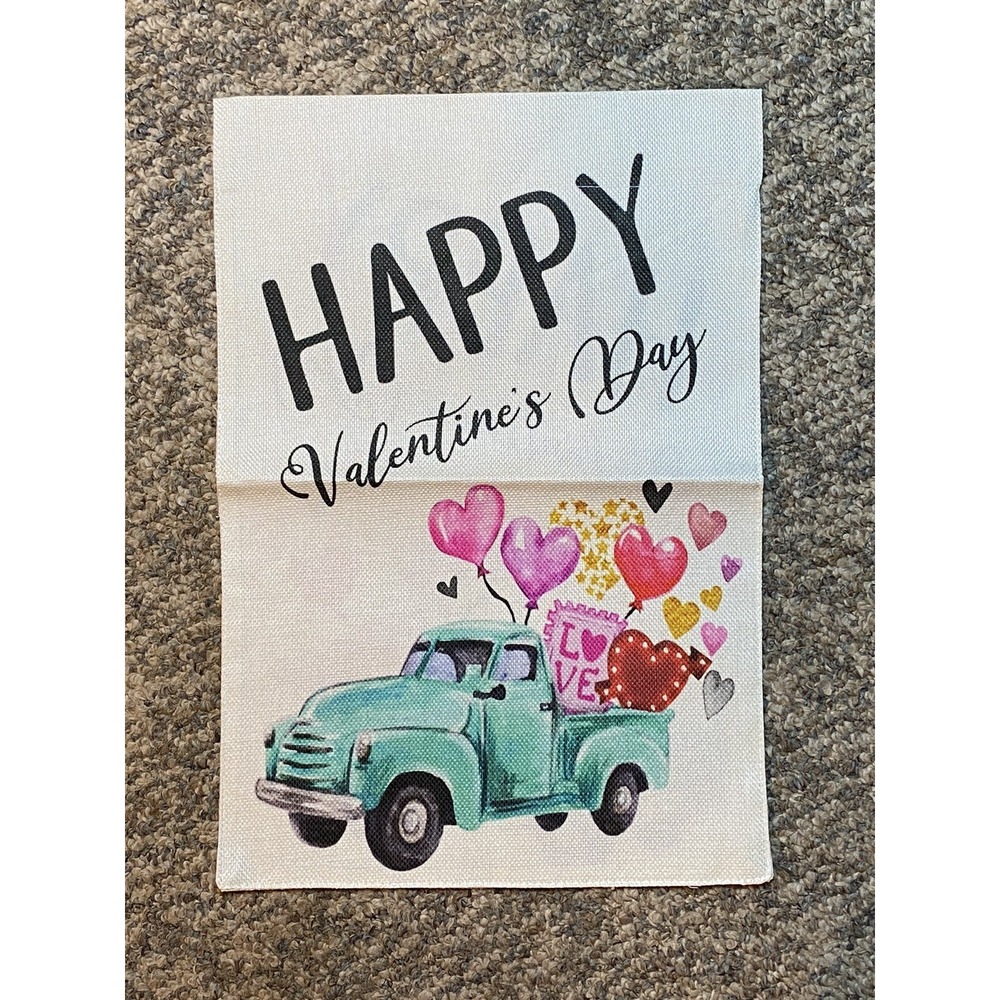 Happy Valentine's Day 12"‎ X 18" Garden Yard Flag New Pick Up Truck Hearts Love